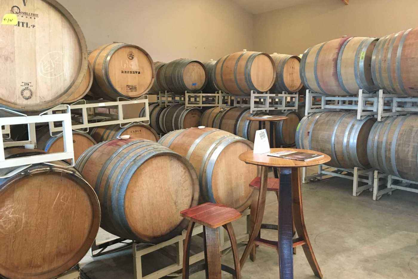 Wine barrels in the Coleman tasting room