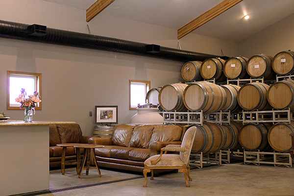 Wine barrels in the Coleman tasting room